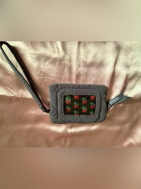Vera Bradley Quilted Gray Wristlet with Red Rose Window